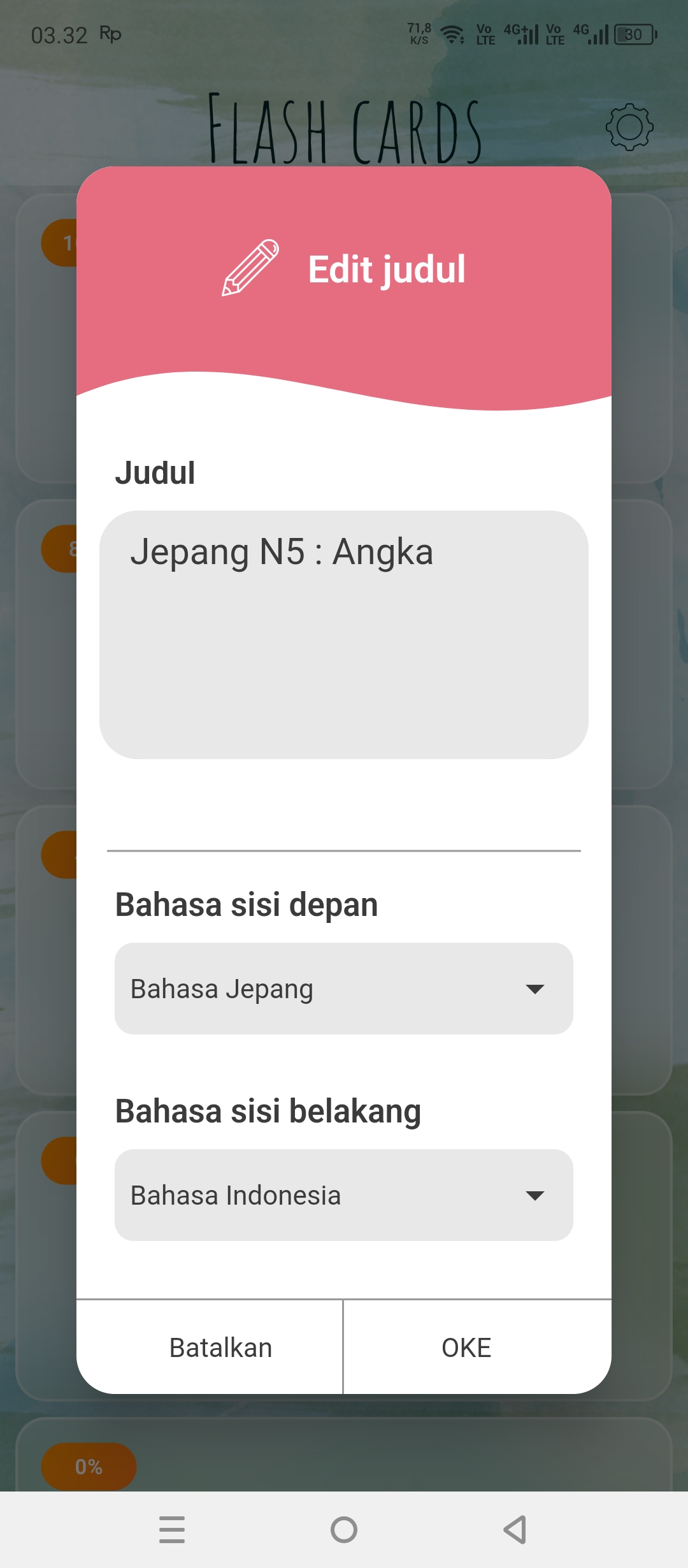 Tampilan Menu Dek